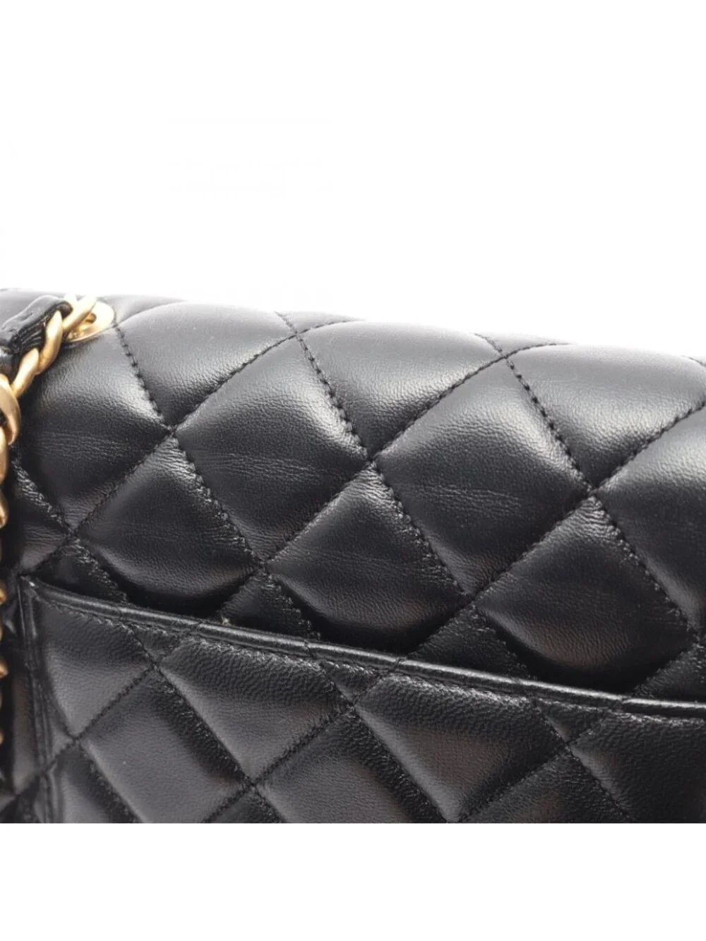 Chanel Shoulder Bag Quilted Black Lambskin Small Flap Chain